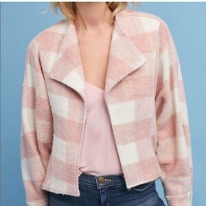 Anthropologie Ettitwa Pink and Cream Buffalo Plaid Jacket